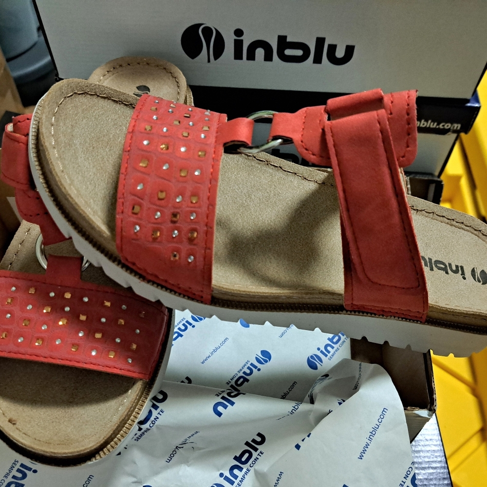 COMFORT FOOTBED embellished SUEDE SANDALS brand new SLIP-ON inblu Red/Coral - Picture 6 of 8